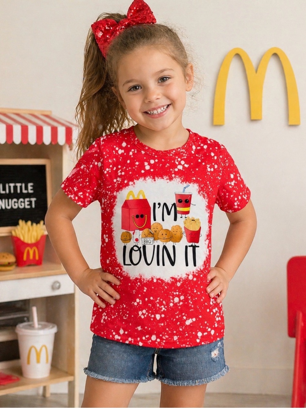 Girls Inspired “I’m Lovin It” Graphic Tee Size 5/6 Bleach Splatter Fast Food